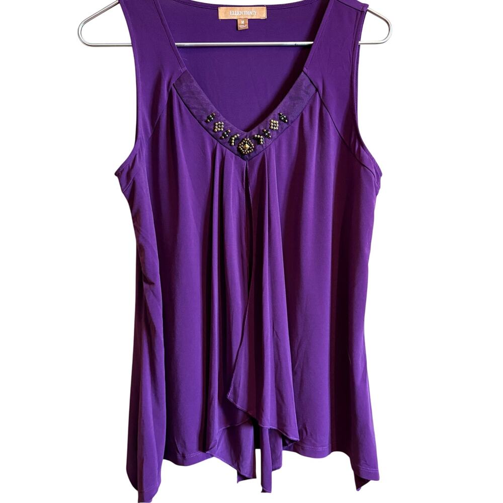 Ellen Tracy Sleeveless Purple Jeweled Tank Blouse Size M